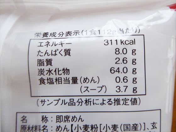 袋に印刷されている栄養成分表示