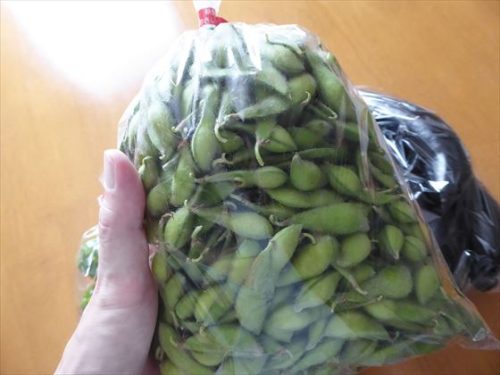 袋いっぱいに入った枝豆